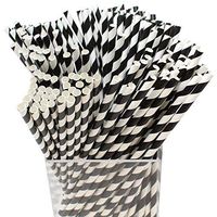 Just Artifacts Decorative Striped Paper Straws (250pcs, Striped, Black)