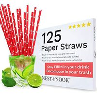 Paper Drinking Straws Biodegradable - 125 Disposable Drinking Straws Paper – Tall Paper Straws for Coffee Juice - Pretty Red with White Stars Party Supplies - Eco Friendly Straws of Cardboard Straw