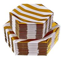 Silver Spoons 1880X2 Elegant Paper Plates for Weddings And Upscale Dining | 36 Servings (72 pc) |, 10.25", 7.5", Stripe Collection (Gold)