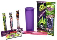 Bundle - 9 Items - Grape Flavored Rolling Paper, Pre Rolled Cones and Hemp Wraps Sampler with Storage Container and Rolling Paper Depot KewlTube