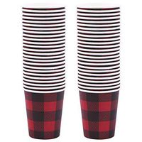Elcoho 50 Pieces 9 Ounces Buffalo Plaid Paper Cups Disposable Party Cups Drinking Cups for Party