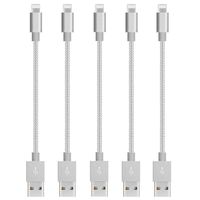 CableCord Short Nylon Braided USB Lightning Charging Cable/Data USB Compatible for iPhoneX Case /8/8 Plus/7/7 Plus/6/6s Plus,iPad Mini- 8-inch (5-Pack, Space Grey)
