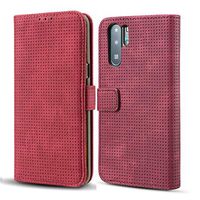 JUNXI Phone case Phone Cover Mesh Breathable Horizontal Flip Leather Case for Huawei P30 Pro, with Card Slot & Holder & Wallet & Photo Frame (Black) Full Body Protection (Color : Red)
