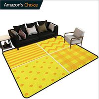 Yellow Moon & Stars Kids Rooms Nursery Decor Mats, Collection of Different Patterns in Flat Design Zigzag Dots Vertical Lines Retro, Easy Maintenance Area Rug Living Room Bedroom Carpet(5'x 8')