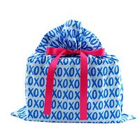 XOXO Blue Reusable Fabric Gift Bag for Birthday, Mother's Day, Bridal Shower, or Any Occasion (Medium 17 Inches Wide by 18 Inches High)