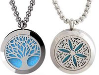 Tree of Life and Cross Essential Oil Diffuser Necklace Stainless Steel Pendants with 24" Chains + 12 Refill Pads