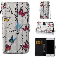 Amocase Wallet Leather Case with 2 in 1 Stylus for iPhone 6 Plus/6S Plus 5.5 inch,Premium 3D Printed Magnetic PU Leather Card Slot Stand Fold Flip Case with Wrist Strap - Colorful Butterfly