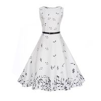 Jushye Womens Sleeveless Dress, Summer Vintage Music Printing Bodycon Casual Evening Party Prom Swing Dress (M, White 2)