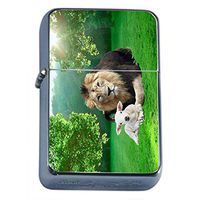 Lion Lamb Flip Top Dual Torch Em1 Smoking Cigarette Silver Refillable Dual Flame