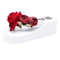 Xinantime Women's Wedges Flip Flops Sandals Ladies Summer Flower High Heel Slippers Beach Shoes White