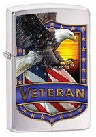Zippo Lighter: Veteran Shield with Eagle - Brushed Chrome 79983