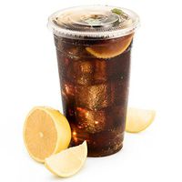 Clear Plastic Cups with Lids by Green Direct - 20 oz. Disposable Drinking Party Cups with Flat lids for Cold Drinks -Smoothie - water - To go - Iced Coffee - Tea Pack of 50