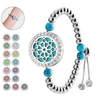 Aromatherapy Essential Oil Diffuser Bracelet - ttstar Women and Girl 20mm Stainless Steel Rose Locket Adjustable Essential Oil Diffuser Bracelet with 15 Refill Pads Gift Set