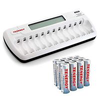 Tenergy TN160 12-Bay LCD NiMH/NiCD AAA/AA Battery Charger + 12 AA Premium NiMH Rechargeable Batteries