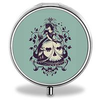 Skull Girl Pill Case, Round Stainless Drug Organizer Container Medicine Cover for Pocket Daily&Weekly