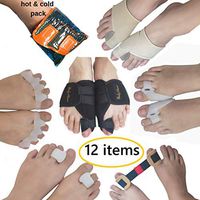 BodyMoves Bunion Corrector 12-Piece Set with Reusable hot and Cold Gel Pack Big Toe Orthopedic Splint for Pain Relief, Hallux valgus Turf Toe Tailors Bunion Hammer Toe Straightener