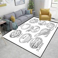 Doodle Plants Area Rug Slip Pad, Planets of Solar System Sun Mercury Earth Moon Mars Neptune Saturn Jupiter Science, Durable Rugs - Living, Dinning, Office, Rooms & Bedrrom, Hallway Carpet(2.5'x 7')