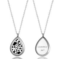 Anavia Personalized Teardrop Essential Oil Aromatherapy Diffuser Necklace Silver Plated 316L Stainless Steel Pendant Locket Jewelry for Women Girl, 12 Refill Pads Box, Back Engraving