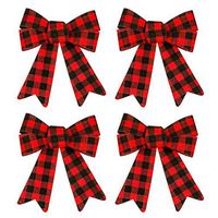 Plaid Christmas Bows (4 Pack) Red and Black, 5.5 x 8 Inch
