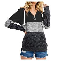 Alangbudu Women Contrast Hoodie Patchwork Pullover Long Sleeve Casual Tops Loose Sweatshirt Blouse Sport Tunic w Pocket