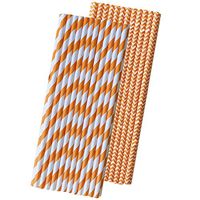 Orange and White Paper Straws - Stripe and Chevron - 7.75 Inches - 50 Pack - Outside the Box Papers Brand