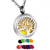 HooAMI Tree of Life Round Aromatherapy Essential Oil Diffuser Necklace Locket Pendant Jewelry