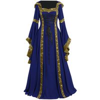 smallwoodi Christmas Dress,Christmas Costumes,Women Lace Up Long Sleeve Floor Length Medieval Dress Halloween Costume Hooded Square Collar Trumpet Sleeve Large Sleeve Dress Blue S