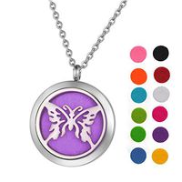 SG Women Aromatherapy Essential Oil Diffuser Necklace Butterfly Pendant Locket Stainless Steel, Valentine‘s Day Gifts