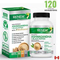 NEW Renew Actives Organic ASHWAGANDHA Capsules: 1300 Mg of Ashwagandha with 10 Mg of BLACK PEPPER - Powerful Herbal Supplement to Help Reduce Anxiety and Support Energy Levels - 120 Veggie Supplements