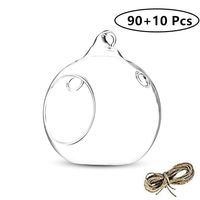 100 Pcs 3.15" Hanging Glass Tealight Holder Globe, Plant Terrariums Glass Orbs, Air Plants Tea Light Candle Holders, Package Improved Home Decor Indoor Outdoor Garden (With 2 Holes, 90 Pcs + 10 Pcs)