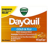 Vicks DayQuil Cold and Flu Multi-Symptom Relief, 48 LiquiCaps (Non-Drowsy) - Sore Throat, Fever, and Congestion Relief