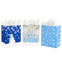 Hallmark 13" Large Holiday Gift Bag Assortment with Tissue Paper (Pack of 3: Blue, Snowflakes, Snowman) for Christmas or Hanukkah Gifts