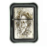 Windproof Refillable Oil Lighter with Tin Gift Box Skull Design-004
