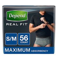 Depend Incontinence Briefs for Men, Maximum Absorbency, Grey, Small/Medium (56 Count) - 2 Pack