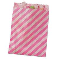 Hot Pink Striped Candy Bags 5 1/8" X 6 3/8" | Quantity: 100