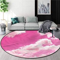 Coral Print Area Rug,Sweet Pink Sunset Clouds Non-Slip Bathroom Soft Floor Mat Home Decor Diameter-51