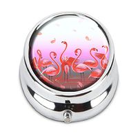GDEE Birds flamingos Custom Fashion Stainless Steel Silver Pill box Western Tablets Tablet Holder Management Case Pocket or Wallet