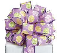 Burton & Burton Ribbon #9 Easter Eggs on Purple Fabric with Wired Edge