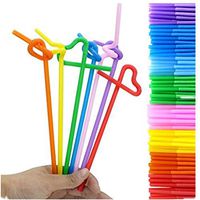 WENDYWU 300 Colorful Straws Extra Long Flexible Bendy Disposable Plastic Drinking Straws (300)