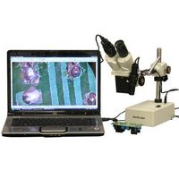 AmScope SE420Z-E Digital Professional Binocular Stereo Microscope, WF10x and WF20x Eyepieces, 20X and 40X Magnification, 2X Objective, Tungsten Lighting, Boom-Arm Stand, 110V-120V, Includes 0.3MP Camera and Software
