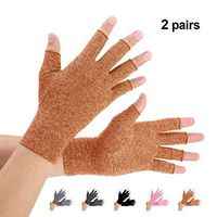 Brace Master 2 Pairs Women Compression Gloves Arthritis Gloves Fingerless Hand Brace Support Warmth for Finger Joint, Relieve Pain from RSI, Carpal Tunnel and Tendonitis (Brown, Medium)