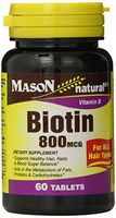 Mason Natural, Biotin Supplement, 800 Mcg Tablets, 60 Count Bottle (Pack of 3), B Vitamin Dietary Supplement, Support and Strengthens Healthy Hair and Nails