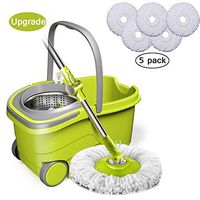 MSCHEN Spin Mop Bucket System with 49in Stainless Steel Adjustable Handle and 5 PCS Microfiber Mop Refills, Spin Mop Bucket System with Wheels for Hardwood, Laminate, Tiles Floor Cleaning