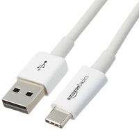 AmazonBasics USB Type-C to USB-A 2.0 Male Cable - 9 Feet  (2.7 Meters) - White, 5-Pack