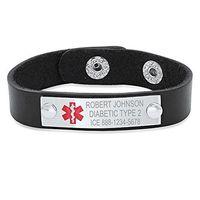 Free Engraving - Medical ID Bracelet with Genuine Leather