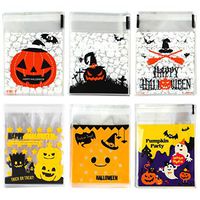 Elcoho 300 Pieces Halloween Candy Bags Self Adhesive Clear Cookie Bags Trick Cellophane Treat Bags for Party Gift Supplies, 6 Styles