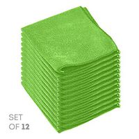 Super Soft Microfiber Cleaning Cloth - Set of 12 Green Washcloths - 16 x 16 Inches - By Etienne Alair