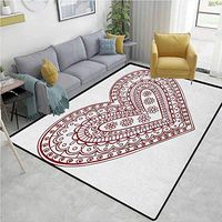 YucouHome Henna Solid Area Rug Living Room, Paisley Doodle in Heart Shapes Little Blossoms Swirls Curves Hippie Sixties Influence, Fashionable High Class Living Dinning Room(2'x 6') Ruby White