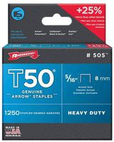 Arrow Fastener 505 T50 5/16" Flat Crown Heavy Duty Steel Staples 1250 per Package