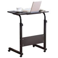Computer Student Laptop Desk Height Adjustable Wooden Laptop Table Computer Standing Desk with Tablet iPad Slot Mobile Workstation with Wheels (Black)